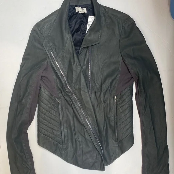 Helmut Lang New York Black Paper Leather Moto Jacket From Barney’s Large Coat
